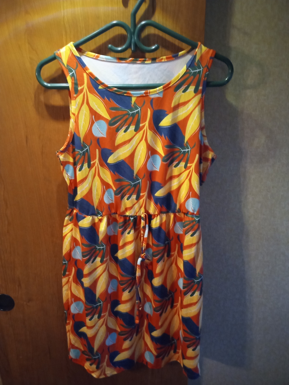 SHEIN Orange Yellow Blue Leaf Print Maxi Dress